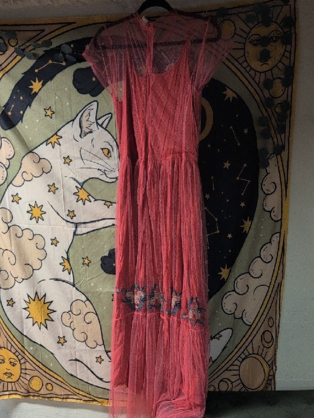 Joyfolie Coral Red Embroidered Tulle Maxi Dress - Picture 2 of 2